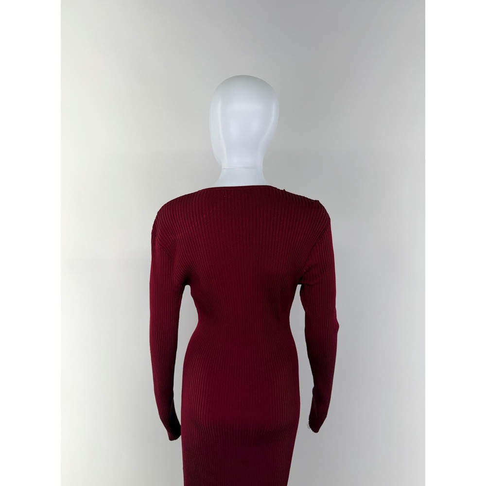 Adam Lippes RTR Geo Knit Midi Dress Burgundy Long Sleeve Midi Dress XL SEE FLAW - Picture 11 of 11